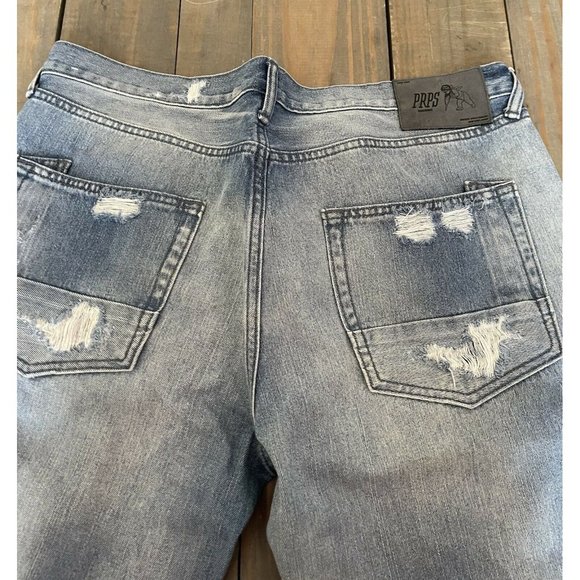 PRPS Demon Slim Fit Heavily Distressed Denim Blue Light Wash Jeans Mens 38X28 - Picture 4 of 10